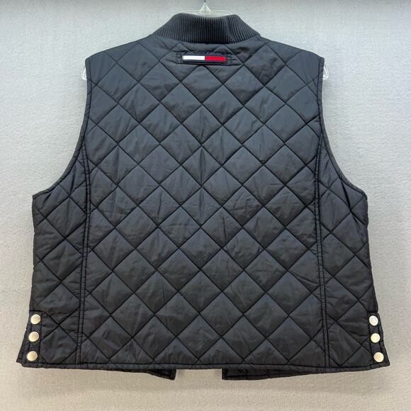VTG Tommy Hilfiger Quilted Vest Women"s Size XL Black With Yellow Plaid Lining - Picture 6 of 13
